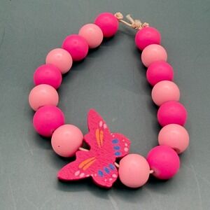 Pink Wooden Bead Butterfly Bracelet Coquette Cottagecore Chunky Statement Gift